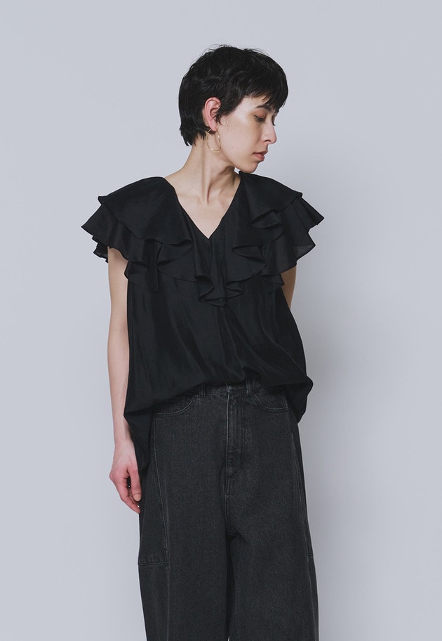 シアーテンセルフリルブラウス 詳細画像 Black 1