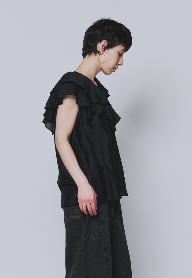 シアーテンセルフリルブラウス 詳細画像 Black 2