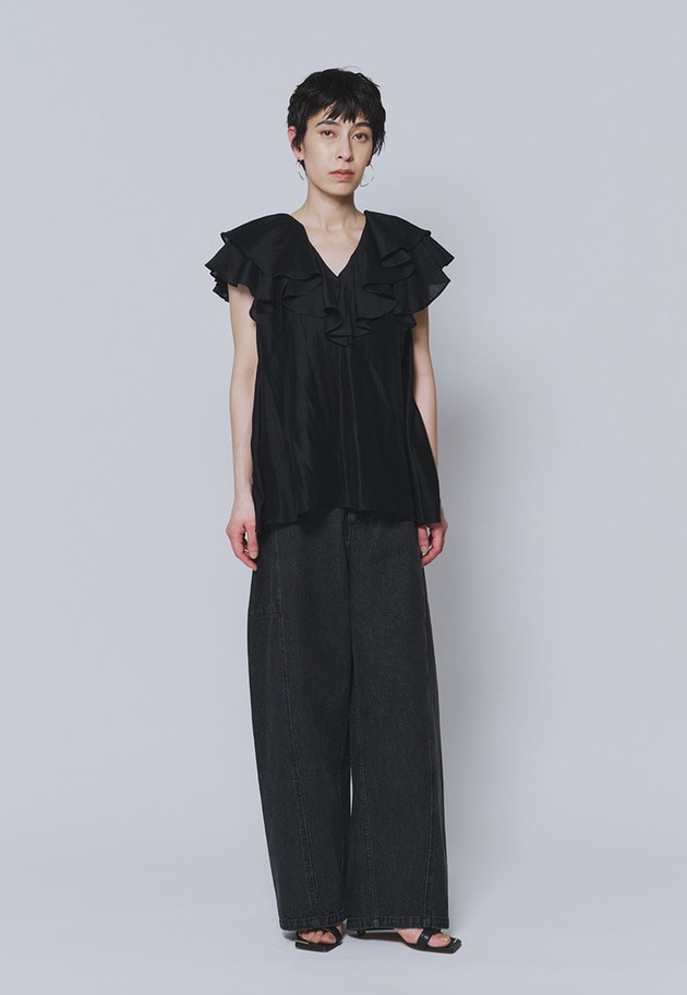 シアーテンセルフリルブラウス 詳細画像 Black 3