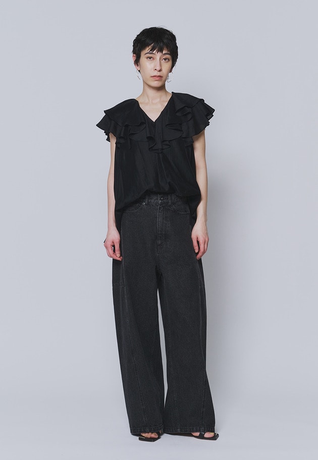 シアーテンセルフリルブラウス 詳細画像 Black 4