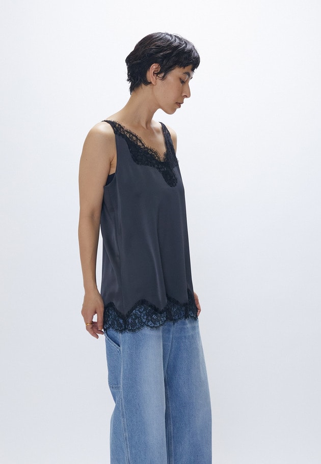 【追加予約・新色あり】レースサテンキャミソール 詳細画像 Charcoal 4