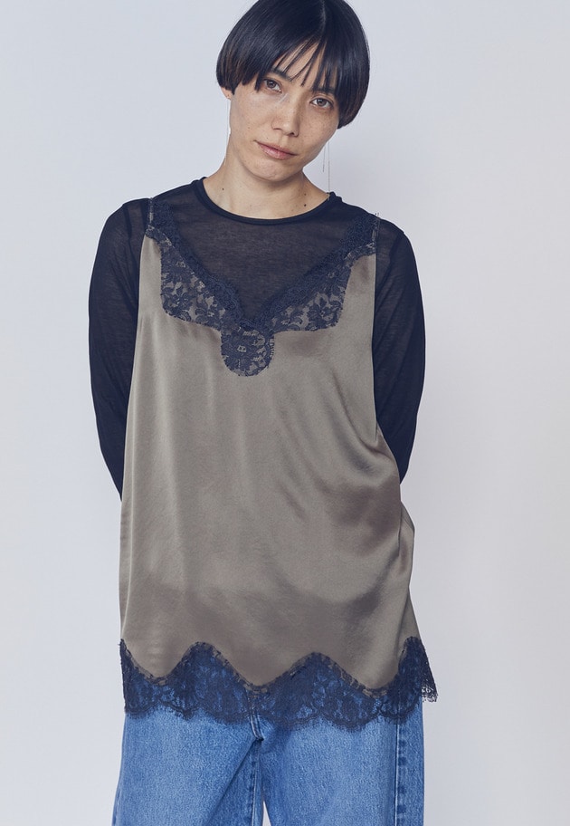 【追加予約・新色あり】レースサテンキャミソール 詳細画像 Mocha 1