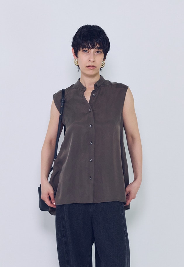キュプラフィブリルノースリーブシャツ 詳細画像 Brown 2