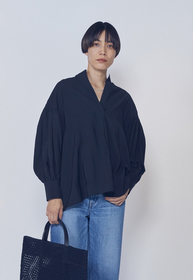 モダールナイロンシルクスキッパーブラウス 詳細画像 Black 2