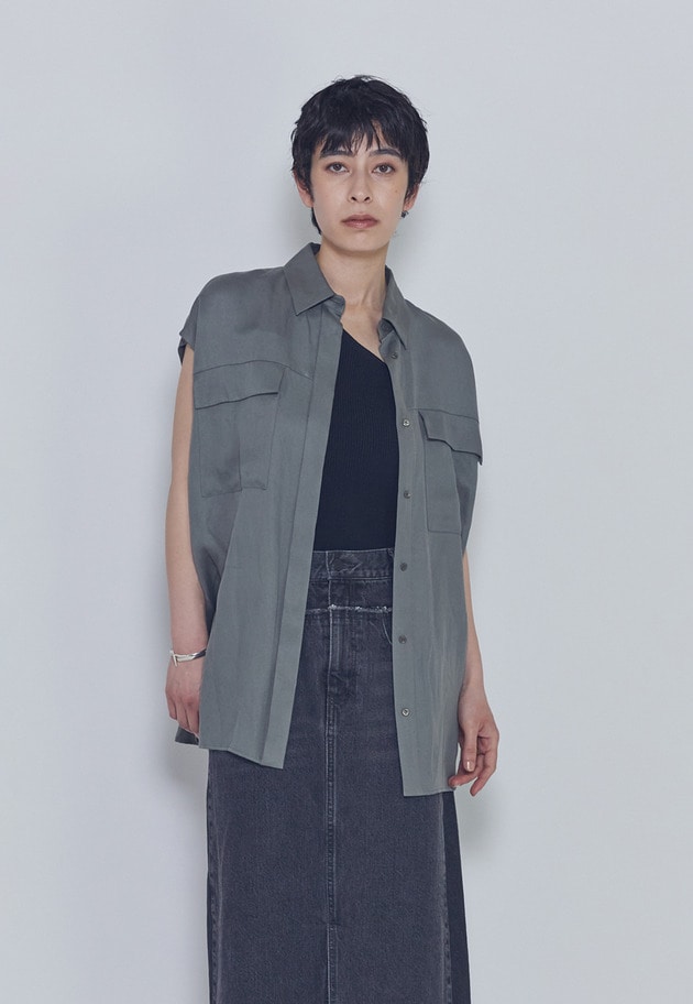 【予約】テンセルリネンノースリーブシャツ 詳細画像 Khaki 1