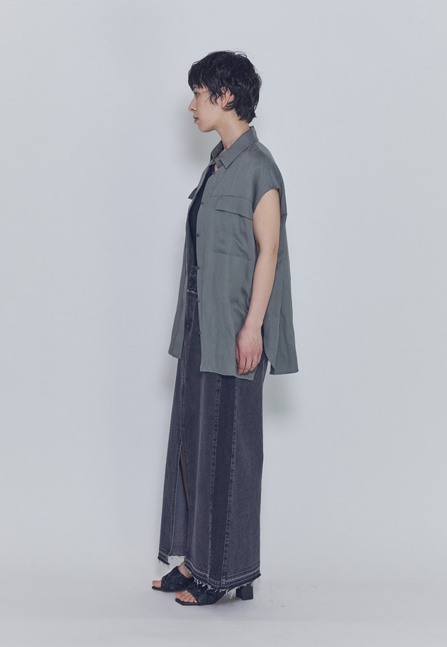 【予約】テンセルリネンノースリーブシャツ 詳細画像 Khaki 5