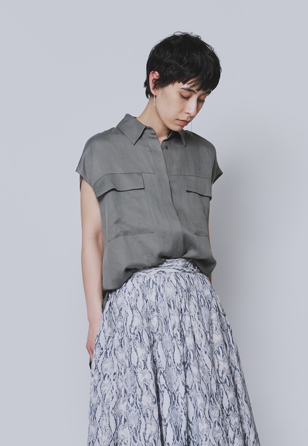 【予約】テンセルリネンノースリーブシャツ 詳細画像 Khaki 6