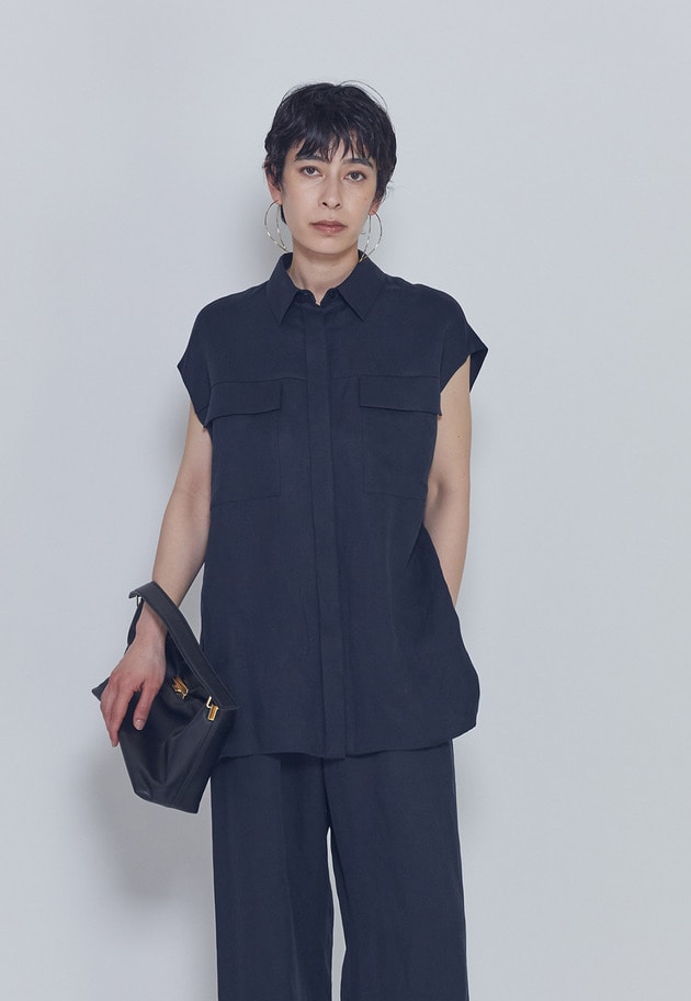 【予約】テンセルリネンノースリーブシャツ 詳細画像 Navy 1