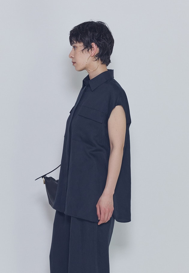 【予約】テンセルリネンノースリーブシャツ 詳細画像 Navy 2