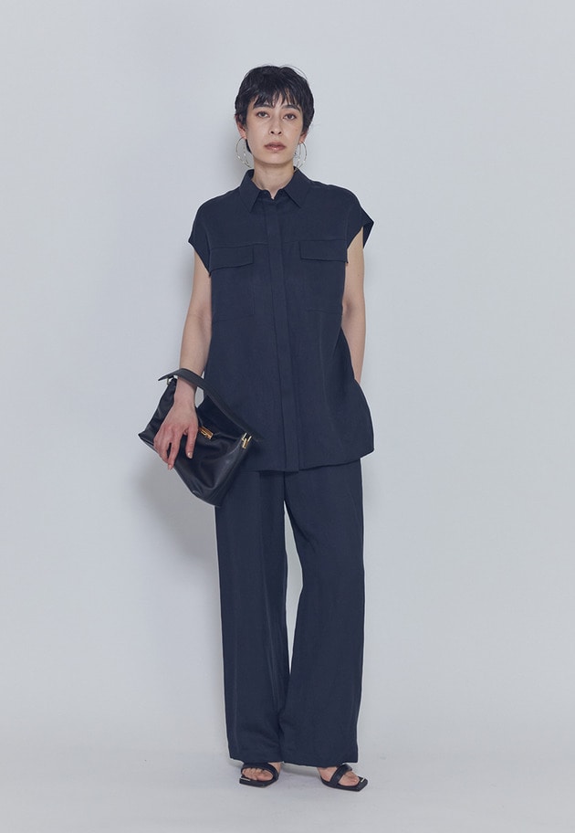 【予約】テンセルリネンノースリーブシャツ 詳細画像 Navy 3