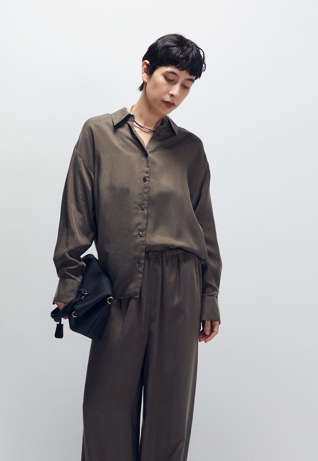 キュプラフィブリルレギュラーカラーシャツ 詳細画像 Brown 1