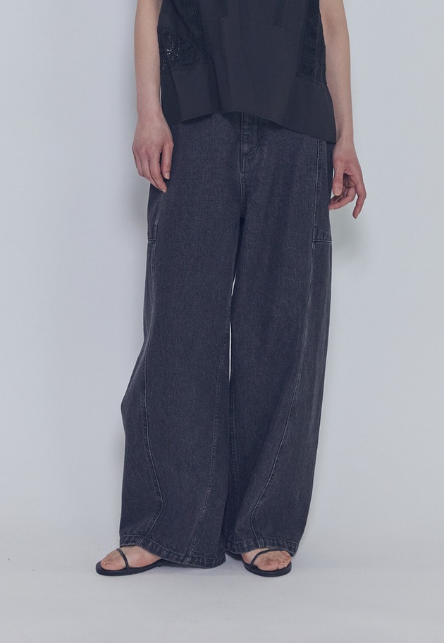 【予約】ブラックデニムカーブパンツ 詳細画像 Black 1