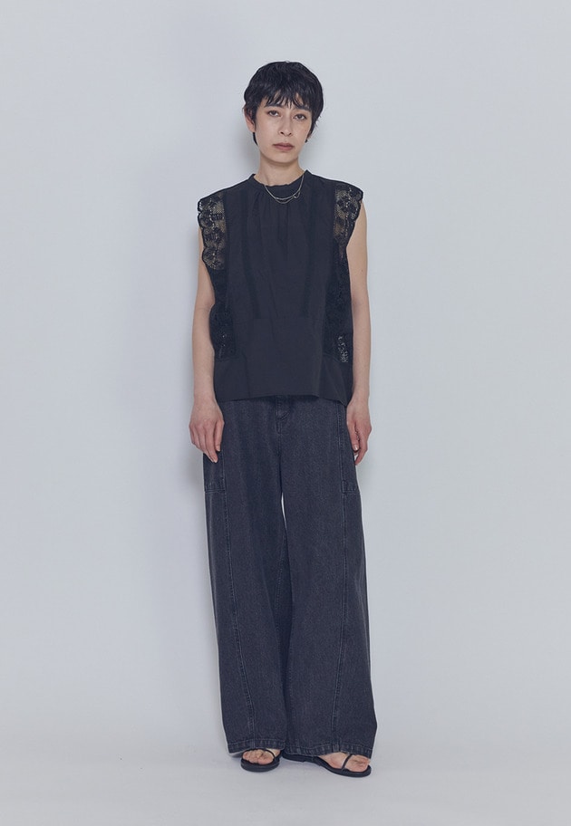 【予約】ブラックデニムカーブパンツ 詳細画像 Black 2