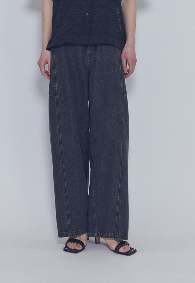 【予約】ブラックデニムカーブパンツ 詳細画像 Black 5