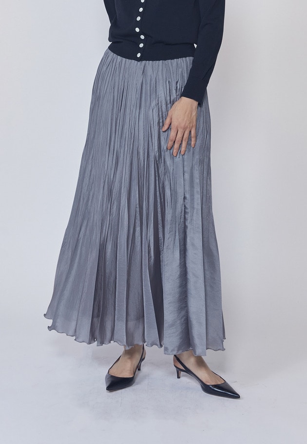 【予約】ワッシャーサテンランダムプリーツスカート 詳細画像 Gray 1