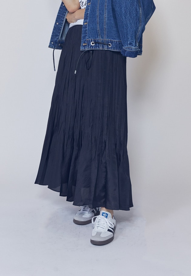 【予約】ワッシャーサテンランダムプリーツスカート 詳細画像 Black 1