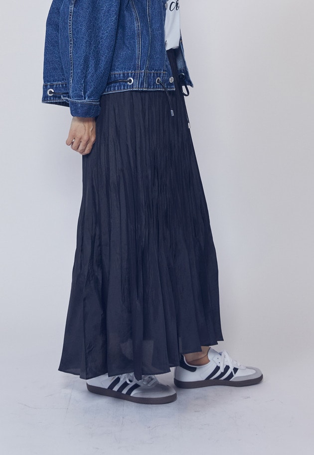 【予約】ワッシャーサテンランダムプリーツスカート 詳細画像 Black 2