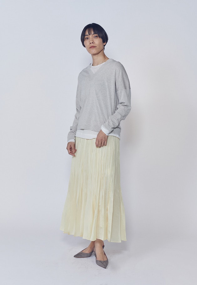 【予約】ワッシャーサテンランダムプリーツスカート 詳細画像 Yellow 3