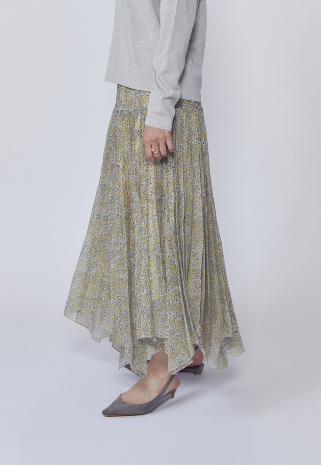 ハミングバードプリントプリーツスカート 詳細画像 Yellow 1