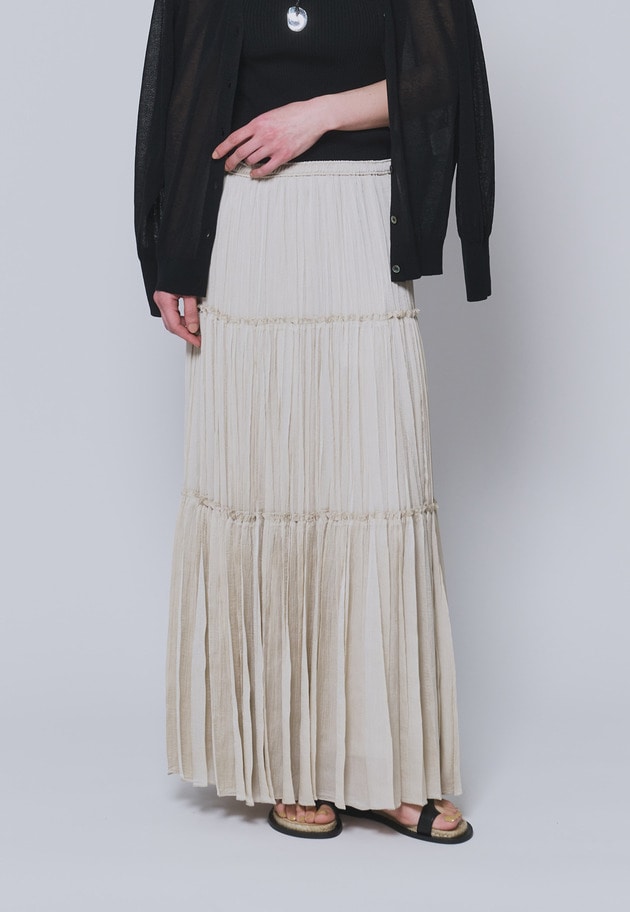 楊柳サテンティアードプリーツスカート 詳細画像 Beige 1