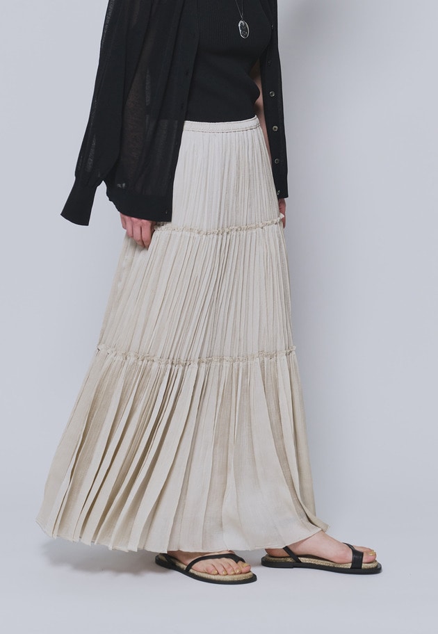 楊柳サテンティアードプリーツスカート 詳細画像 Beige 2