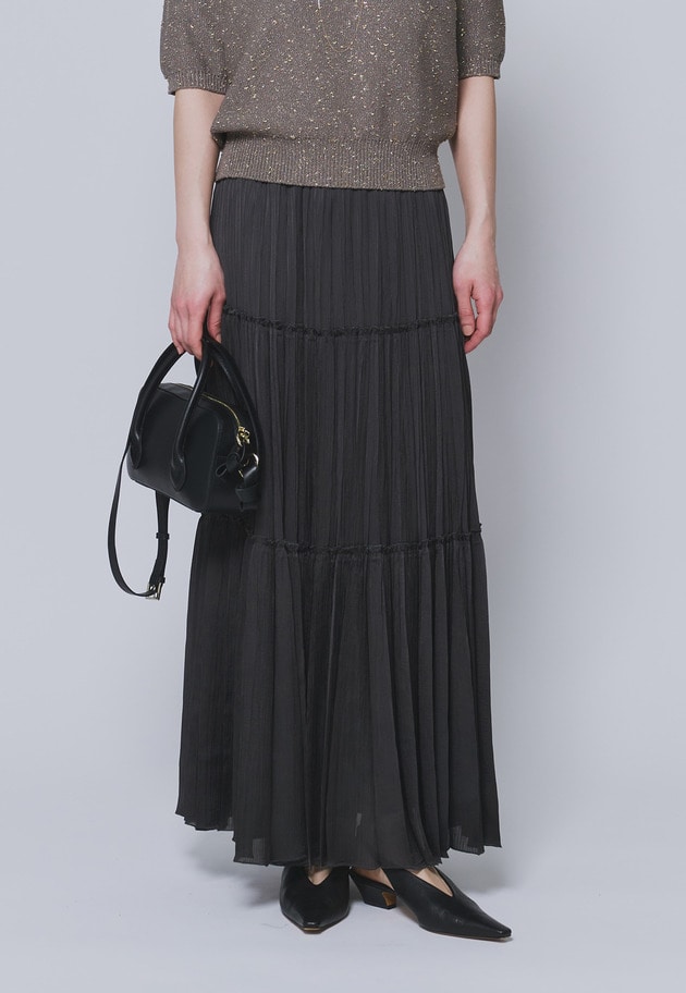 楊柳サテンティアードプリーツスカート 詳細画像 Charcoal 1