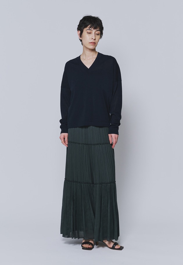 楊柳サテンティアードプリーツスカート 詳細画像 Green 3