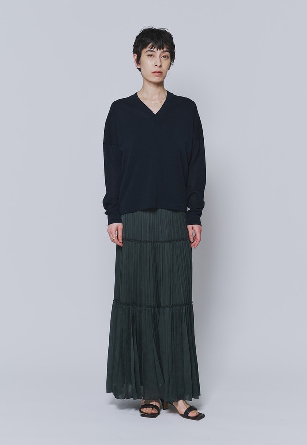 楊柳サテンティアードプリーツスカート 詳細画像 Green 4