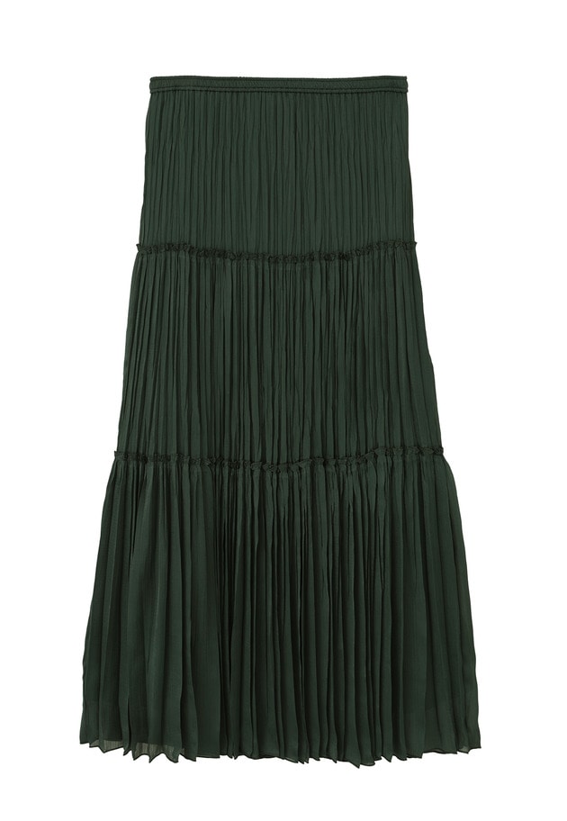 楊柳サテンティアードプリーツスカート 詳細画像 Green 7