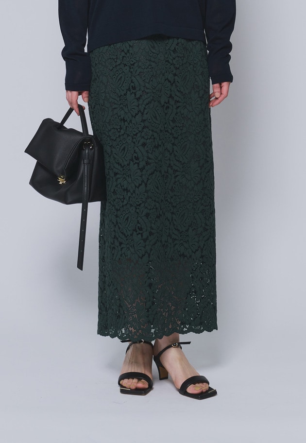 【予約】フラワーレースタイトスカート 詳細画像 Green 1