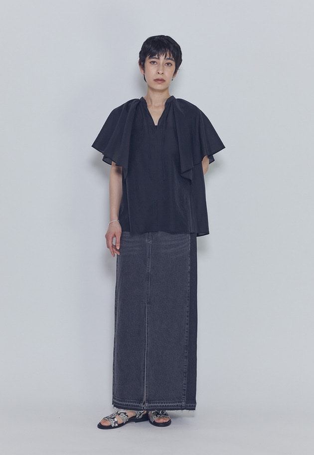 【予約】ブラックデニムスカート 詳細画像 Black 2