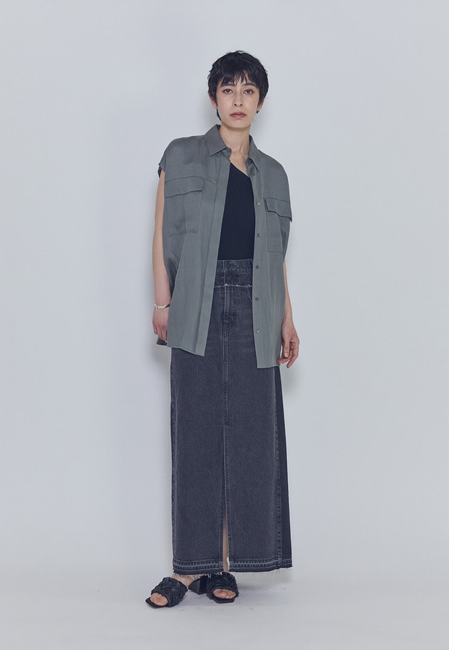 【予約】ブラックデニムスカート 詳細画像 Black 6