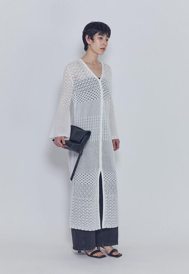 【予約】クロシェロングニットカーディガン 詳細画像 Offwhite 1