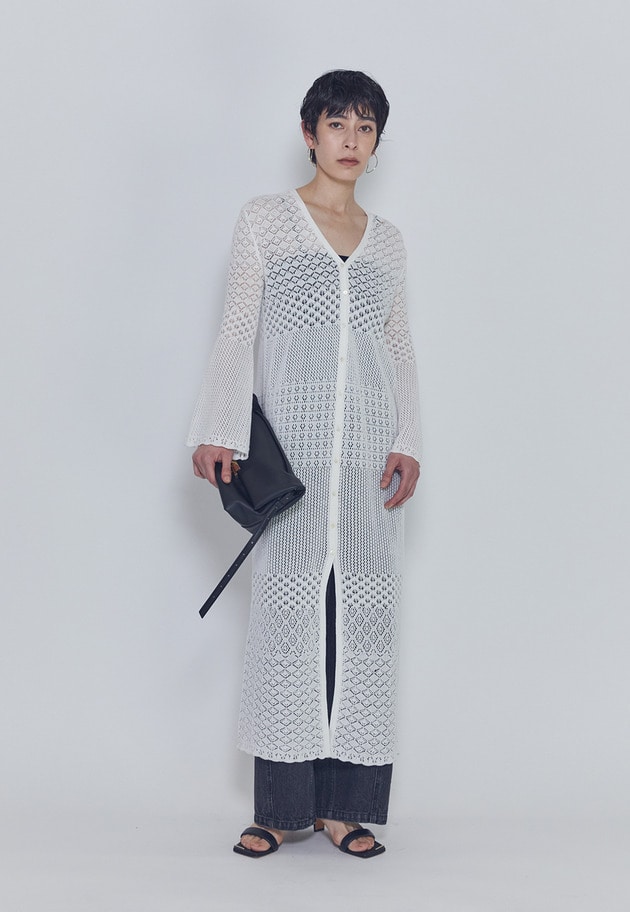 【予約】クロシェロングニットカーディガン 詳細画像 Offwhite 3