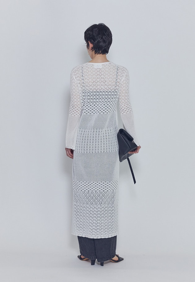 【予約】クロシェロングニットカーディガン 詳細画像 Offwhite 4