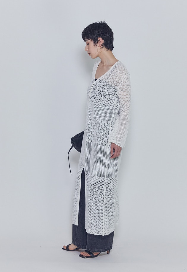 【予約】クロシェロングニットカーディガン 詳細画像 Offwhite 5