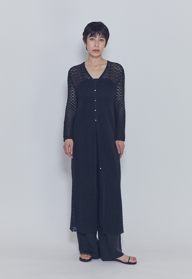 【予約】クロシェロングニットカーディガン 詳細画像 Black 2