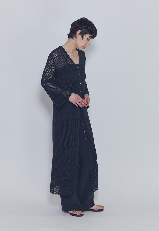 【予約】クロシェロングニットカーディガン 詳細画像 Black 3