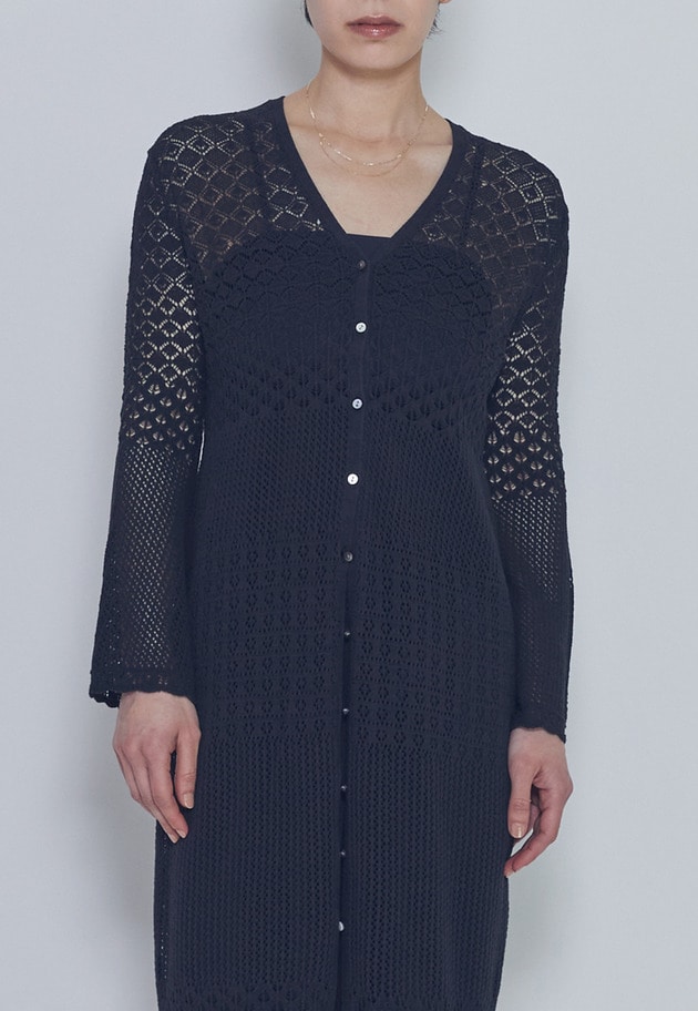 【予約】クロシェロングニットカーディガン 詳細画像 Black 6