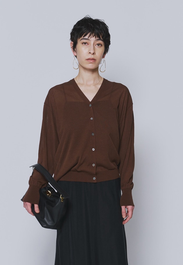コットンナイロンシアーカーディガン 詳細画像 Brown 1
