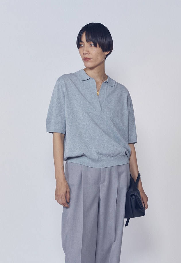 スキッパーショートスリーブニット 詳細画像 Gray 8
