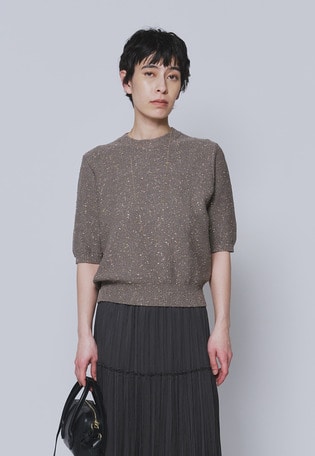 ラメノットコットンハーフスリーブニット