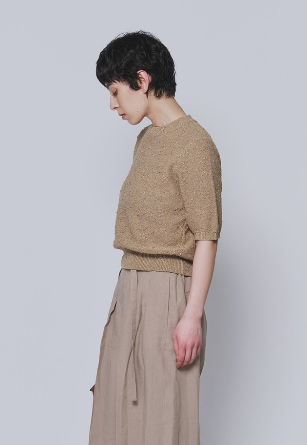 ラメノットコットンハーフスリーブニット 詳細画像 Camel 2