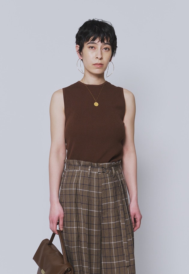 コットンナイロンニットリブタンク 詳細画像 Brown 1