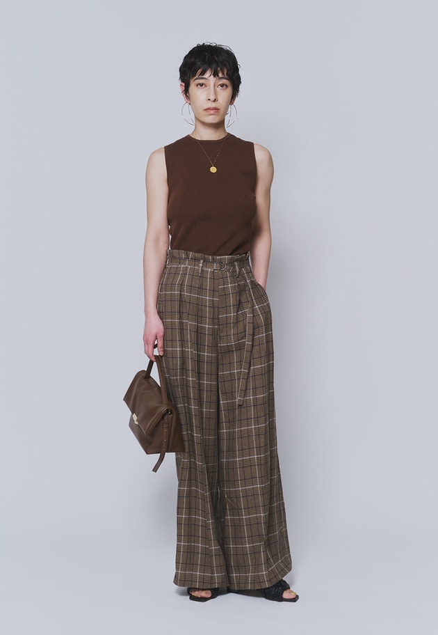 コットンナイロンニットリブタンク 詳細画像 Brown 3