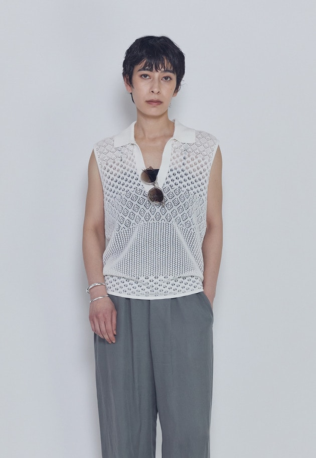 【予約】クロシェスリーブレスポロニット 詳細画像 Offwhite 1