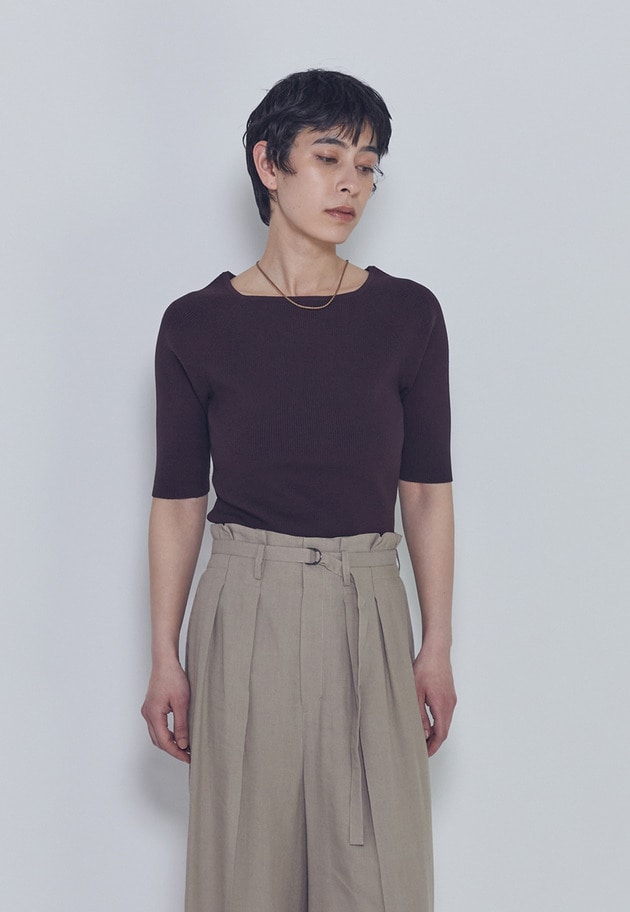 ボートネックハーフスリーブニット 詳細画像 Brown 1