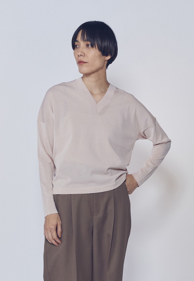 クリーンVネックニットプルオーバー 詳細画像 Pink 1