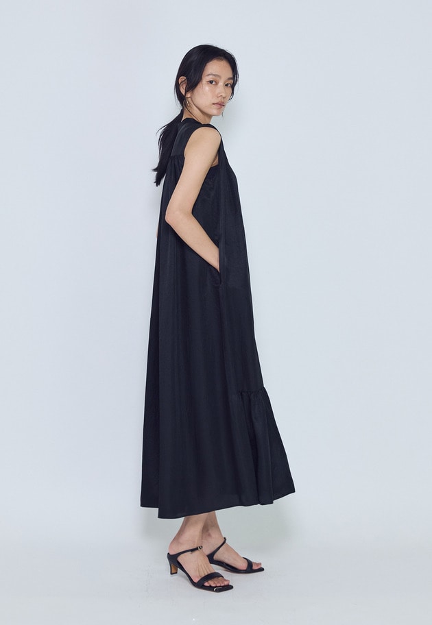 ライトビンテージサテンギャザーワンピース 詳細画像 Black 4