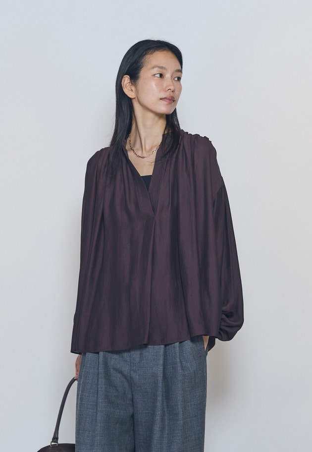 【予約】ギャザースキッパーブラウス 詳細画像 Brown 1